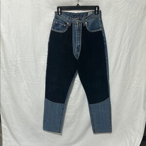 Et Vous Women's Straight Leg Suede Jeans - Blue and Black